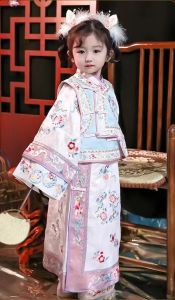 Original Hanfu Embroidered Floral Design Parent-Child Qing Dynasty Princess Style Childrens Cheongsam National Trend Clothing
