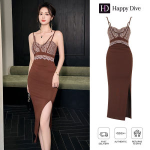 Happy Diva เดรสผู้หญิง เดรสสีกากี เดรสสายเดี่ยว เดรสคอวี เดรสลูกไม้ เดรสไฮโซ เดรสวินเทจ เดรสออกงาน เดรสปาร์ตี้ ชุดราตรี 20474