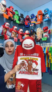 Setelan anak lai-laki dan perempuan usia 1-10 tahun lengan panjang motif merah putih tung tung sahur/Setelan anak motif merah putih tung tung sahur untuk perayaan 17 agustusan