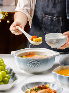 Arst 2024 Luxury Nordic Style Ceramic Dining Set Gold-Embossed Deep Dish Plate Fluted Edge Handmade Stone Pattern Design