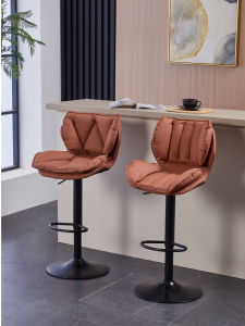 Ergonomic Height Adjustable Bar Chair with Backrest for Home Kitchen Island Counter Front Desk Rotatable Leather Seat Stool