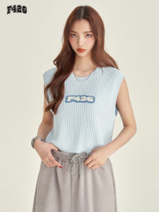F426 Store Summer Trendy Brand Towel Embroidered Logo Short Sleeve Loose Fit Vest Youth Popular round Neck Sweat Vest