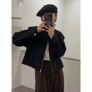 เสื้อแจ็คเก็ตหนังบุขนแกะแบบหนาสำหรับเด็ก แขนยาว ทรงสั้น ทรงมอเตอร์ไซค์ สวมใส่สบาย ผ้าขนแกะ ฤดูหนาว 2024