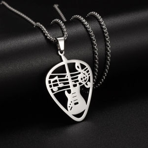 Hip Rock Stainless Steel Guitar Pick Necklace Bass Musical Note Pendant Box Chain Necklaces For Men