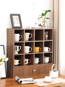 Japanese Cup Storage Rack Dining Table Bookshelf Display Cabinet Retro Wooden Coffee Tea Cup Rack Lattice Rack