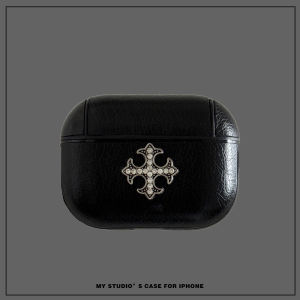 Fashionable Leather Cross Design Protective Case for Apple AirPods pro 2 Womens Style Bluetooth Headset Cover Hard Shell Case