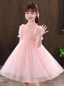 Princess Style Girls Dress Bubble Sleeve Puffy Skirt Spring Autumn Performance Outfit Polyester Fiber Low Elasticity Medium Waist