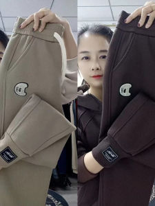 Womens High Waist Thickened Fleece Lined Casual Sports Pants Loose Straight Leggings Autumn Winter Versatile Cuffed Trousers