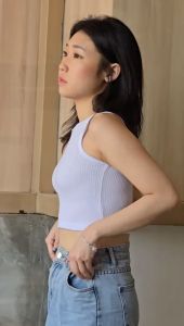 Lexy Fashion - Ahyeon Racer Rib Crop Tank Top Atasan Polos Wanita Murah