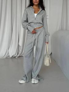 Autumn Winter Womens Knit Coats Zip Up Cardigan Pants Set Trendy Slim Fit Chic Commuting Sweater 2 Piece Sets Womens Outfits