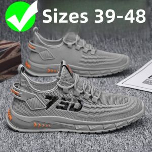 Large Size Mens Sports Running Shoes Breathable Mesh Casual Fashionable Fly Knit Comfortable All-Match Flat Heel Sneakers