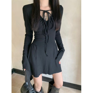 Sweet And Spicy Style Womens Mini Dress Autumn Winter Inner Wear with Coat Waist Cinching Belted Date Mens Fashion