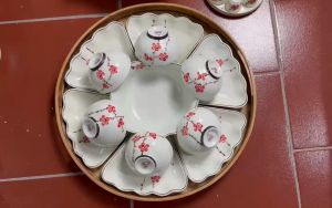 Bộ Bát Đĩa Hoa Mặt Trời Bày Mâm Cúng Gia Tiên 2 Size Hoạ Tiết Vẽ Tay Thủ Công Quà Tặng Gốm Sứ Cao Cấp Bát Tràng