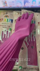 [Set 10 đôi] Bao tay găng tay chuyên vệ sinh rửa chén Đông Cầu Vồng Hồng dài 42cm