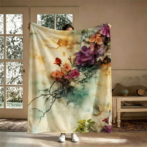 Potdemiel | Cracked Floral Art Flannel Blanket Soft Warm Christmas Halloween Blanket for Lightweight Cozy Room Home Decor Gifts