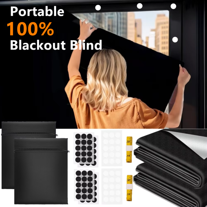 Blackout Curtain Removable Portable Travel Blocking Darkest Window Film Cloth Temporary DIY No Drill Blackout Curtains
