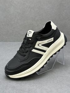 Mens Casual Shoes Versatile Leather Breathable Thick Bottom Slip-On Style Fall Season New Design Fashionable Dequan Sneakers