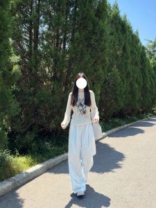 กางเกงขายาวทรงหลวมเอวสูงสำหรับผู้หญิงในช่วงฤดูร้อน กางเกงขายาวลำลองผู้หญิง ทรงหลวม ทรงยาวคลุมเข่า สไตล์เกาหลี กางเกงขายาวทรงหลวมสำหรับผู้หญิง