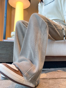 Beige Corded Velour Warm Loose Trousers Women Straight Narrow Banana Pants