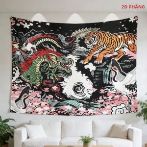 VIKAMA Oriental Dragon Tiger Crane Tấm Thảm Treo Tường Polyester Trang Trí Nhà Cửa Phông Nền Thẩm Mỹ Cho Phòng Ngủ Phòng Khách