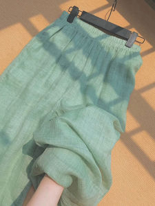 PAIBOLI | Mint Green Cotton Linen Wide Leg Pants Women Summer Thin Elastic Waist Loose Casual Drapey Breathable Sambon Pants Women