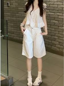 La Chapelle | White Wide-leg Short Jean Trousers
