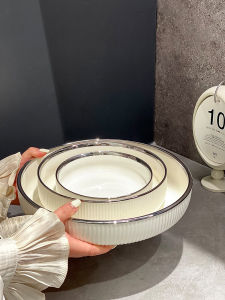 Luxurious Ceramic Plate Large Size Deep Dish Western Dinnerware Fish Serving Plate Fruit Tray Cream Style Pure Color Dishware