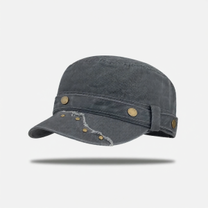 New Retro Denim Washed Rivet Flat Brim Cap Flattering Small Face