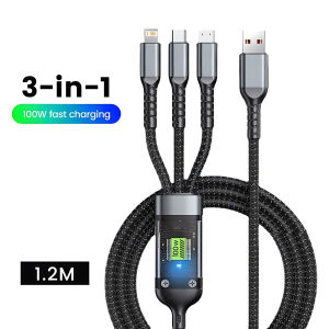 3 In 1 USB-Type C 100W Fast Charging USB A Type-C Data Cable For Samsung S24 Xiaomi Huawei Android USB C Data Transfer Cord