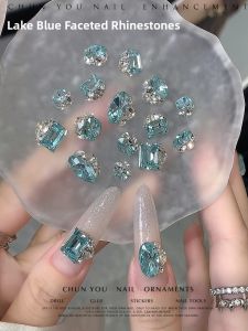 CHUNYOU | Lake Blue Flashing Piled Diamond Nail Decoration