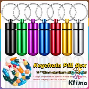 KLIMO Aluminum Keychain Medication Pill Box Portable Mini Travel Pill Boxes Medicine Vitamin Holder case