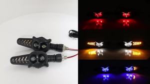 KEVANLY | 1pair Universal Motorcycle Owl Style Front Rear Blinker Turn Signal for Motorcycle Dual Color Indicator Driving Turning