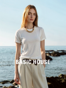 Basic House | White Lyocell Casual Short Sleeve T-shirt