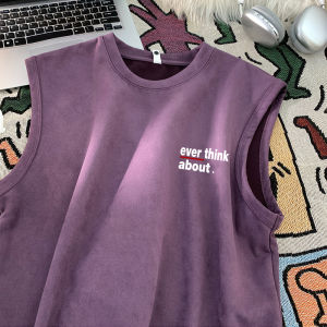 Loose Casual Purple Suede Mens T-shirt Sleeveless Summer New Style Trendy Brand Loose Fit Youth Casual Vest Top