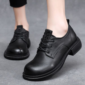 New 2025 Womens Leather Shoes Large Size 41-43 Wide Feet Flat Bottom Soft Leather Spring Autumn Fashion Single Shoes