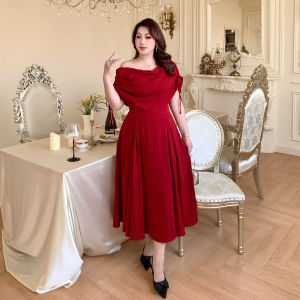 GLEC | French Vintage Off-Shoulder Draping Neck Design Sense A-Line Dress