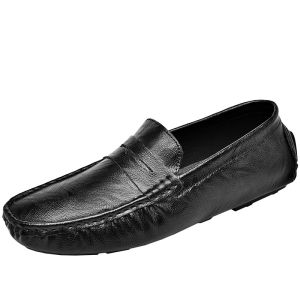 NUDANLAI | Black Mens Leather Slip-On Casual Shoes