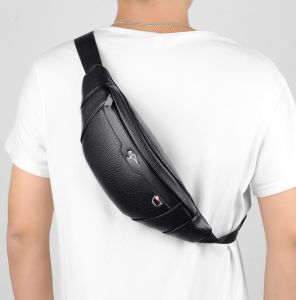 Kangaroo กระเป๋าคาดเอวผู้ชายกระเป๋าคาดหน้าอก Pu เรียบง่ายสบายๆพร้อมช่องเสียบหูฟังความจุมากกระเป๋าสะพายไหล่กระเป๋าสำหรับปั่นจักรยานกระเป๋ากีฬากลางแจ้งหลายชั้น