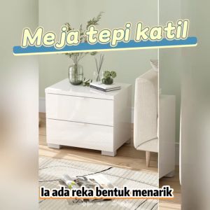 deTrend High Gloss Nightstand Bedroom with 2 Drawers White Nightstand Height 43cm Sofa Side Table for Living Room Hallway - 8282