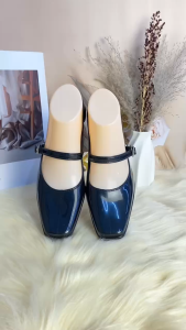 fashion women square head strap heels black shoes office work sandals 647#