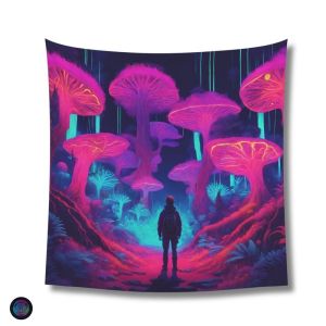 VIKAMA Neon Mushroom Forest Person Backpack Wall Tapestry Purple Pink Fluorescent Giant Fungi Magic Woodland UV Blacklight Glow