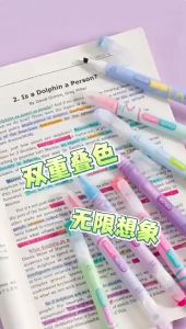 6 psc/8 pcs Two Headed and Two Colored Highlighter Fluorescent pen school double headed highlighter