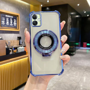 Ultra-Thin Full-Coverage Protective Case for Samsung Galaxy M06 Fashionable Electroplated Creative Magnetic Stand Shock-Absorbent Soft Shell