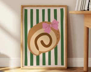 BILIBILI | Cute Pink Bow Art Print Retro Cinnamon Bun Poster Pictures Ma Cherie Canvas Painting Girl Bedroom Apartment Decor Gifts