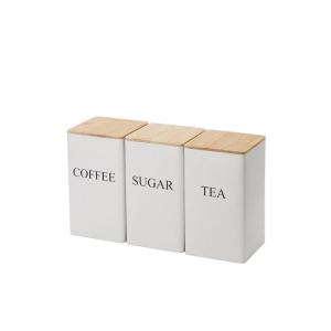 Coffee Tea Sugar Canister with Bamboo Lid Square Storage Jar Candy Savings Box Metal Sealed Packaging Tin Can