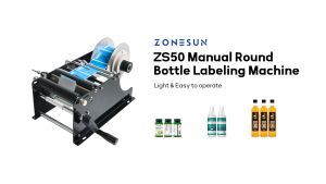 ZONESUN Manual Round Bottle Labeling Machine Beer Cans Wine Adhesive Sticker Labeler Label Disenser Machine Packing Machine