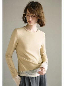 POPCHRIO | Áo Thun Lót Nữ Thiết Kế Voan Ren Giả Cashmere