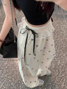 กางเกงขายาวผ้าไหมน้ำแข็งทรงหลวมสำหรับผู้หญิงในช่วงฤดูร้อน กางเกงขายาวทรงตรงลำลอง แห้งเร็ว กันแดด ทรงหลวม ทรงหลวม ทรงหลวม