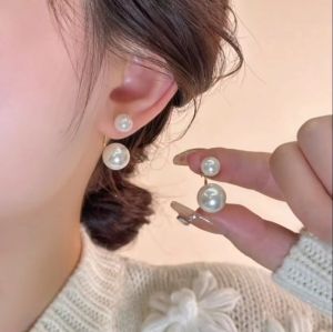 Elegant Sweet Pearl Drop Earrings Dual Wear 925 Silver Needle Simple Korean Style Post Hanging Large Small Pearl Studs