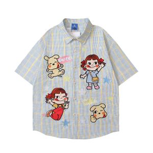 PAZHAOLANG | Plus Size 300kg Japanese Check Embroidery Short Sleeve Shirt